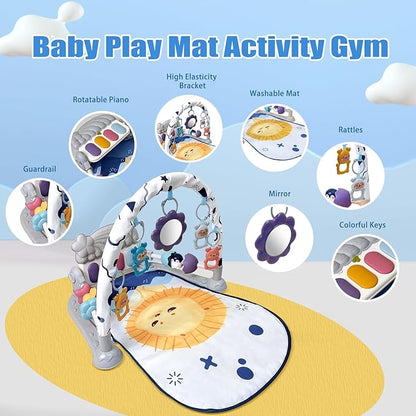 Cuterabit Baby Play Gym Mat, Baby Gym Activity Center, Kick and Play Piano with Music and Light, Tummy Time Toys for Newborn Babies Infants Boys Girls 0-3-6-9-12 Months (Grey)