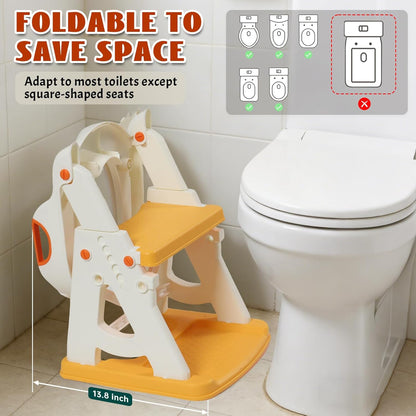 Potty Training Toilet Seat, Stable Potty Training Seat with Step Stool, 2 in 1 Toddler Toilet Seat with Steps for Kids Boys Girls, Toddler Potty Seat with Ladder, Splash Guard, Anti-Slip Pads (Gray)