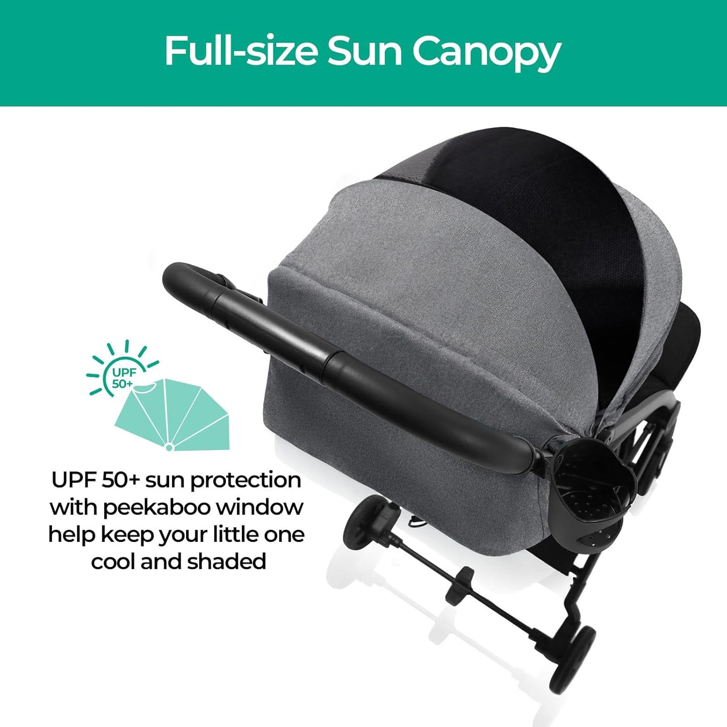 Mompush Lithe, Lightweight Stroller, Compact One-Hand Fold Luggage-Style Travel Stroller for Airplane Friendly, Reclining Seat and XL Canopy, with Rain Cover & Travel Carry Bag & Cup Holder