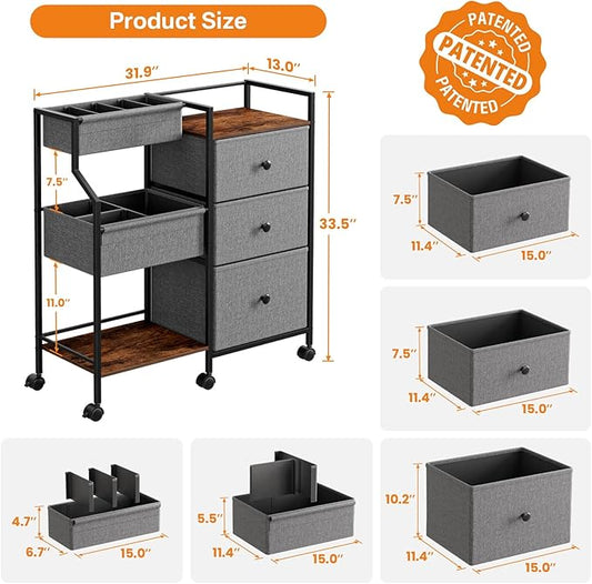 Modanais Baby Diaper Caddy Organizer Cart - 3 Tier Rolling Cart with Dividers and Drawers, Easy To Assemble, Mobile Utility Cart with Wheels for Nursery, Bedroom, Changing Table & Crib