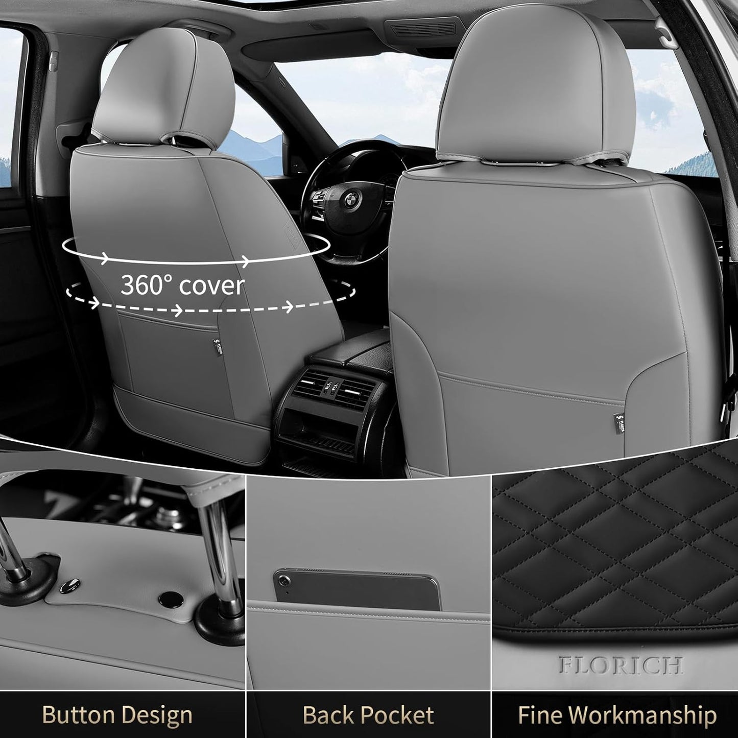 FLORICH Car Seat Covers Full Set, Automotive Seat Covers, Black Car Seat Cover, Waterproof Seat Protectors Universal fit for Car Truck Van SUV - Black
