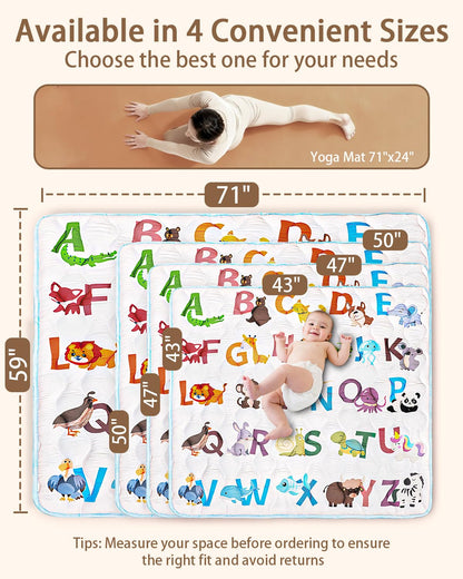 Baby Play Mat, 50x50 Playpen Mat with Super Soft Touch, Activity Mats with Upgraded Anti-Slip Bottom, Machine Washable Crawling Mats for Floor & Picnic (Animal Alphabets)