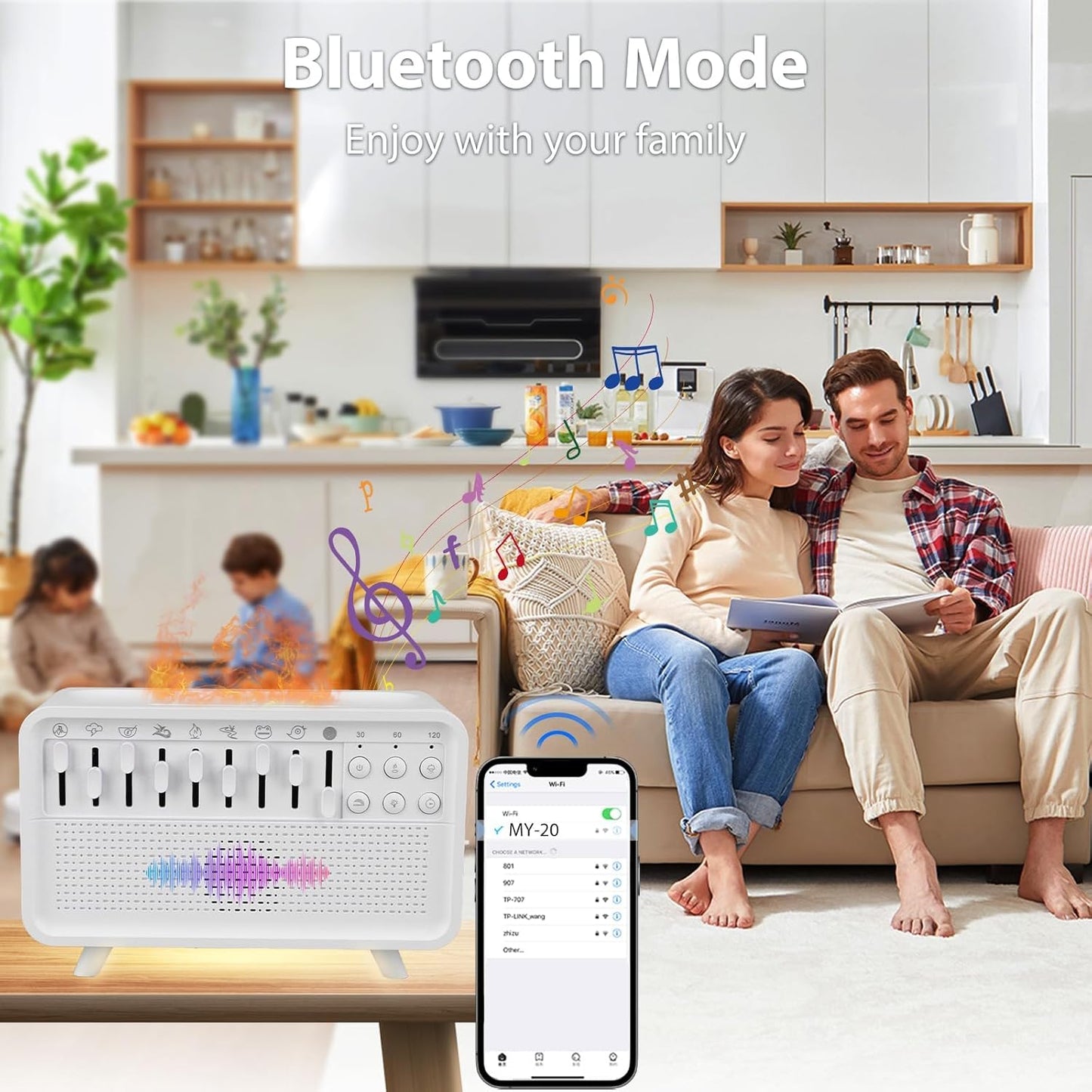 White Noise Machine with Humidifier, Essential Oil Diffuser & Bluetooth Speaker, Portable Night Light, 8 Natural Sounds Style Mixer with Auto-Off Timer for Baby, Kids, Adults, Bedroom, Office