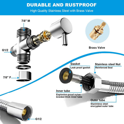 Handheld Bidet Sprayer for Toilet, Adjustable Stainless Steel Bathroom Bidet Sprayer Attachment Set with Hose for Baby Cloth Diaper, Leakproof High Pressure Toilet Muslim Shower Jet