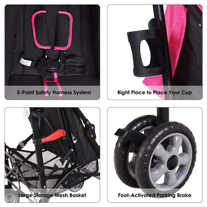 BABY JOY Lightweight Stroller, Compact Travel Stroller, Infant Stroller w/Adjustable Backrest & Canopy, Cup Holder, Storage Basket, 5-Point Harness, Easy Fold, Umbrella Stroller for Toddler, Black