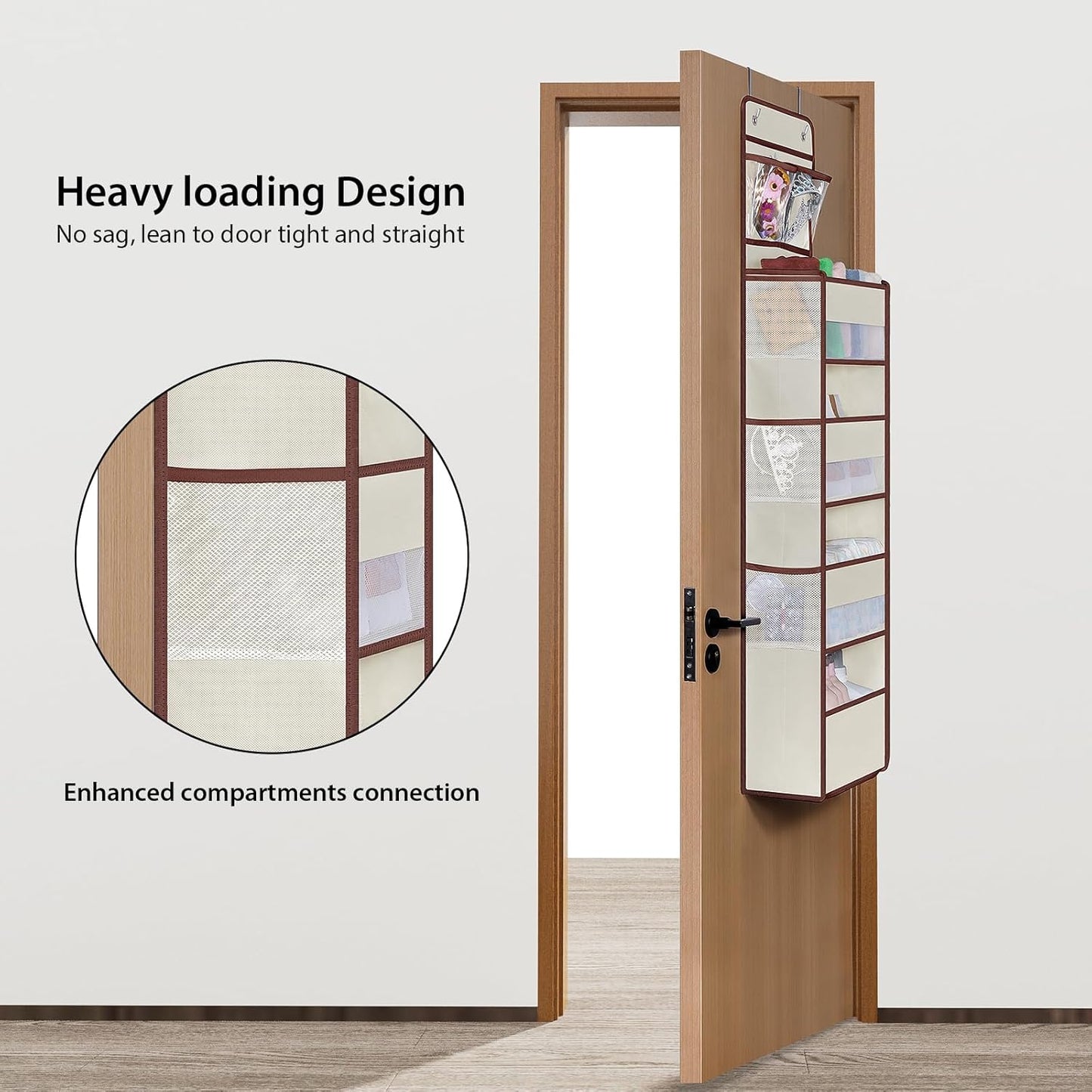 Univivi Over The Door Organizer, 5 Shelf Door Hanging Organizer Nursery Door Storage with 4 Large Compartments and 2 Small PVC Pockets 6 Side Pockets for Bathroom,Cosmetics and Nursery Baby Essential