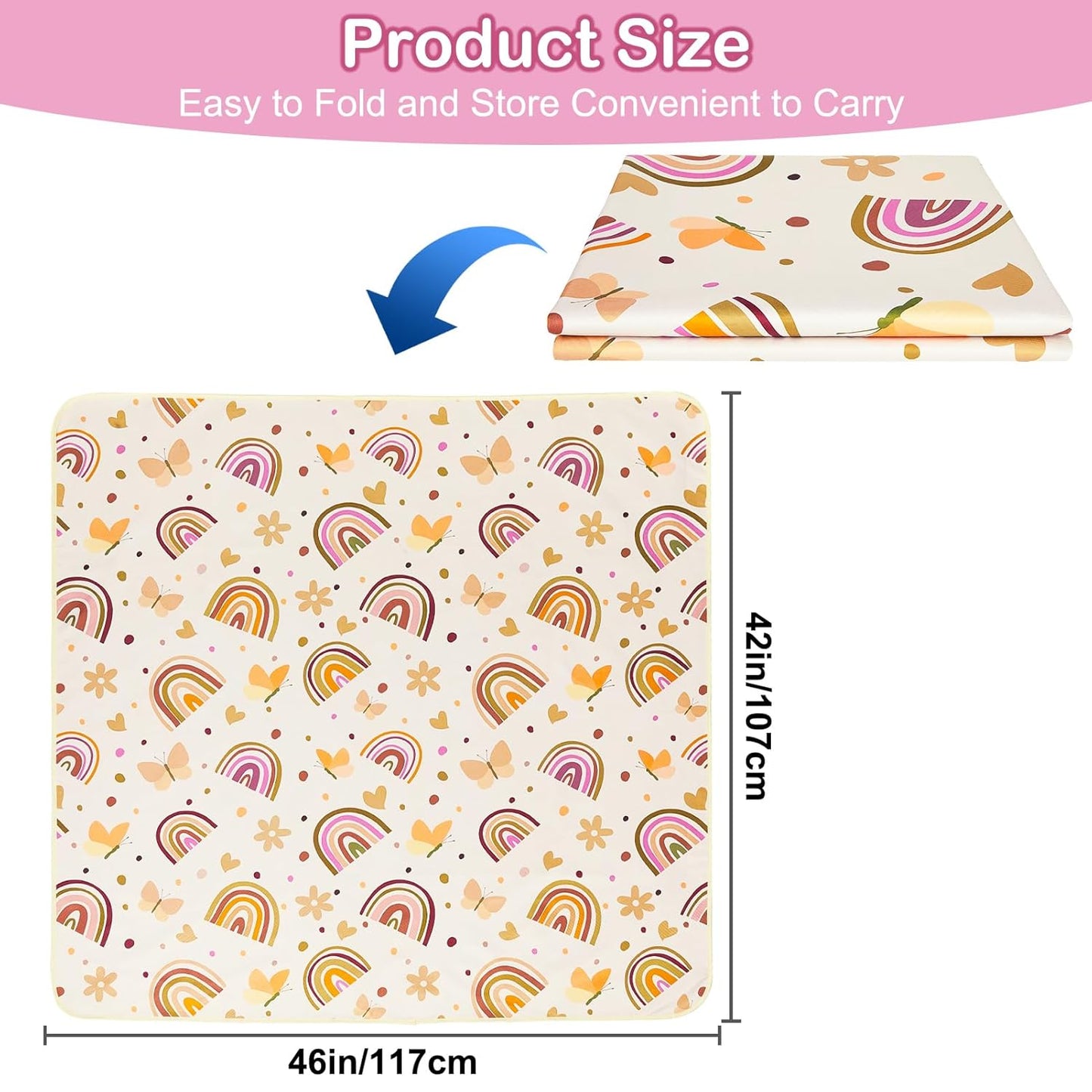 Basumee Splat Mat High Chair Mat Waterproof Baby Play Splat Mat for Under High Chair Food Catcher Highchair Mat for Floor Non Slip Bottom, Pink Rainbow, 46x42 Inches