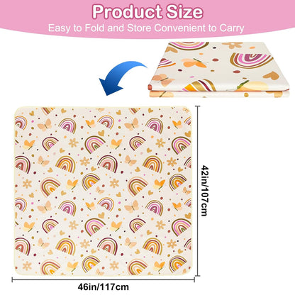 Basumee Splat Mat High Chair Mat Waterproof Baby Play Splat Mat for Under High Chair Food Catcher Highchair Mat for Floor Non Slip Bottom, Pink Rainbow, 46x42 Inches