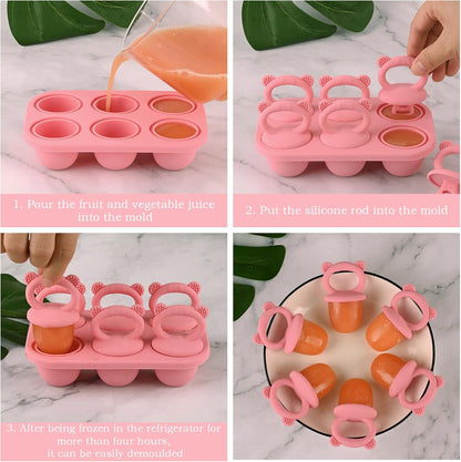 Moukiween Toddler Popsicle Molds Baby Food Storage Containers Suitable for Fresh Frozen Fruit Puree and Yogurt Ice Cream with Handle Food Freezer Trays (Grey)