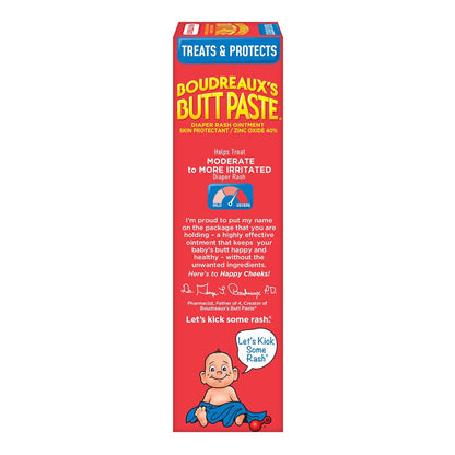 Boudreaux’s Butt Paste Max Strength Diaper Rash Cream for Baby, Ointment With Zinc Oxide, 4 oz Tube