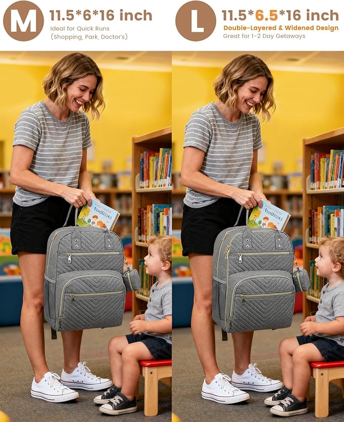 Pritent Diaper Bag Backpack,Baby Essentials Diapers Bag with Pacifier Case,Multipurpose Stylish Large Capacity Travel Backpack for Baby Girl/Boy(M-Gray)