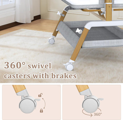 3 in 1 Baby Bassinet, Bedside Sleeper for Newborn, 7-Level Height Adjustable, Rocking Design with Breathable Mesh, Lockable Wheels & Large Storage Space, Portable Baby Crib（Dark Gray）