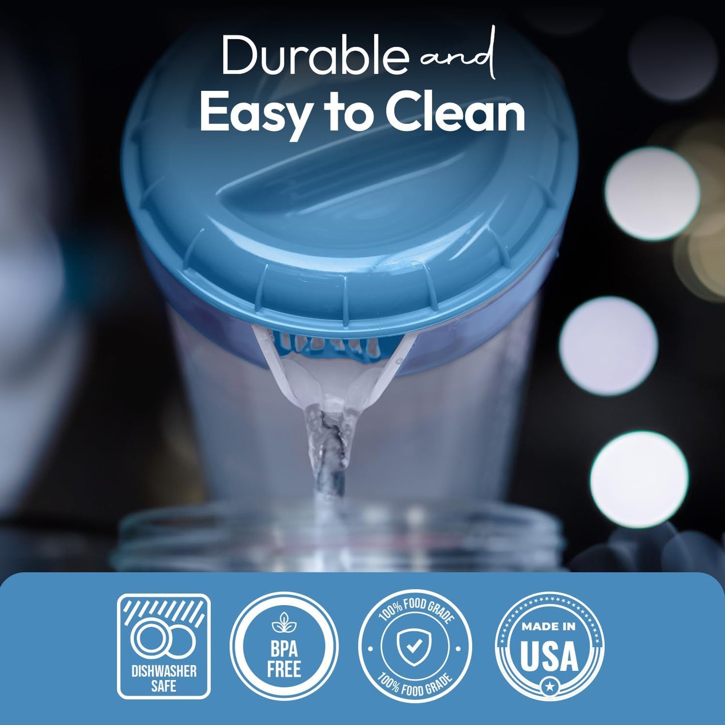 JBK Pottery 1 Quart Plastic Mixing Pitcher with Mixing Lid, BPA Free, Shatterproof Beverage Jug for Iced Tea, Lemonade, Juices, Milk – Leak-Proof, Easy Stirring, Dishwasher Safe | Blue