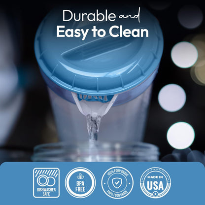 JBK Pottery 1 Quart Plastic Mixing Pitcher with Mixing Lid, BPA Free, Shatterproof Beverage Jug for Iced Tea, Lemonade, Juices, Milk – Leak-Proof, Easy Stirring, Dishwasher Safe | Blue