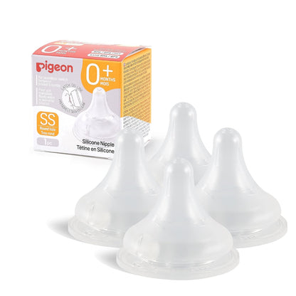 Pigeon Silicone Nipple (S) with Latch-On Line, Natural Feel, 1+ Months, 4 Counts