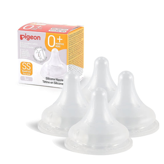 Pigeon Silicone Nipple (S) with Latch-On Line, Natural Feel, 1+ Months, 4 Counts