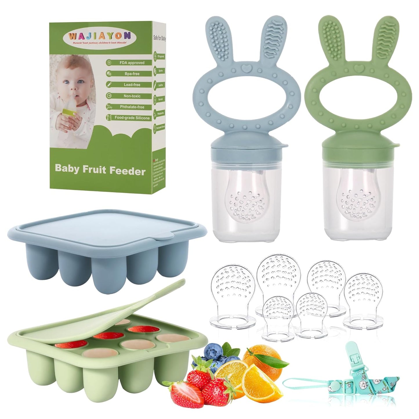 WAJIAYON Baby Breastmilk Popsicle Molds & Baby Fruit Feeder (4 Pack), Infant Food Freezer Tray Storage Containers, Silicone Teething Pacifier Feeder and Teether for Babies（Pink&Purple）