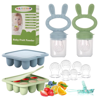 WAJIAYON Baby Breastmilk Popsicle Molds & Baby Fruit Feeder (4 Pack), Infant Food Freezer Tray Storage Containers, Silicone Teething Pacifier Feeder and Teether for Babies（Pink&Purple）