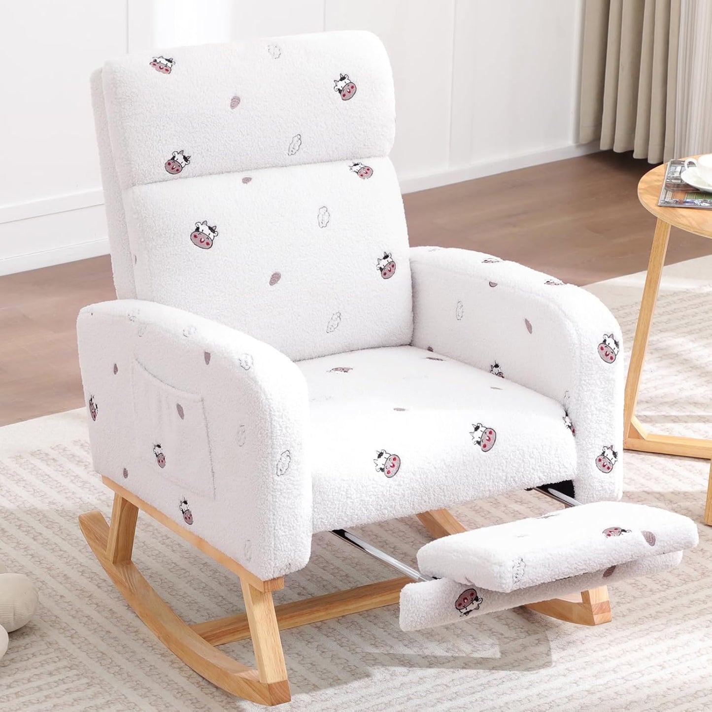 HCHAIRH Rocking Chair Nursery, Nursing Rocking Chairs with Foot Rest for Mom Nursery, Glider Rocker Chair with Footrest and High Backrest for Living Room, Bedroom, Beige