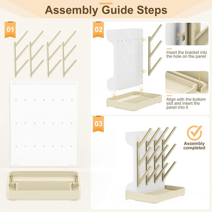 Baby Bottle Drying Rack: Vertical Space Saving Countertop Drying Rack - BPA-Free Baby Accessories Storage Stand Organize Brushes Pacifiers on Countertop - Elegant Grey