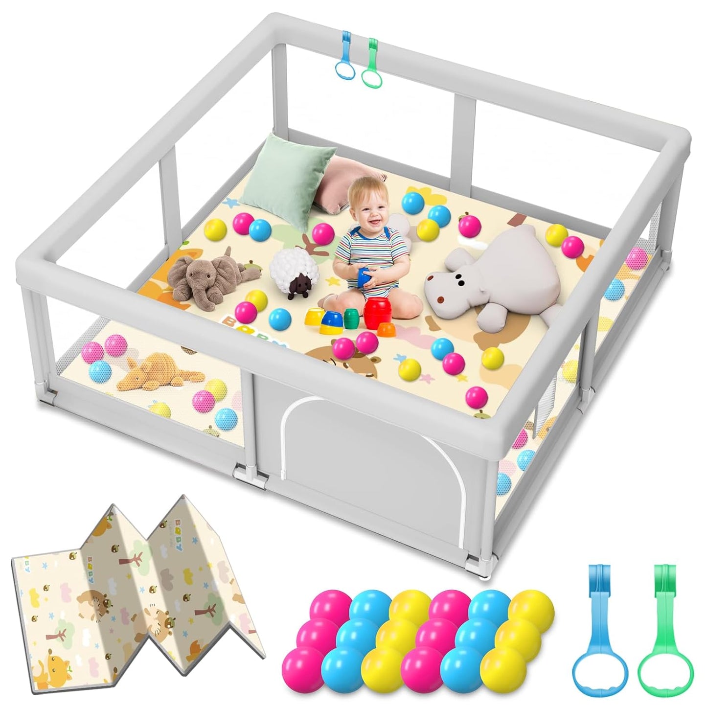 Large Baby Playpen for Babies and Toddlers, Playpen 74×50, Large Baby Play Yards Indoor & Outdoor, Sturdy Safety Baby Play Pen with Soft Breathable Mesh, Toddlers Activity Center with Anti-Slip Base