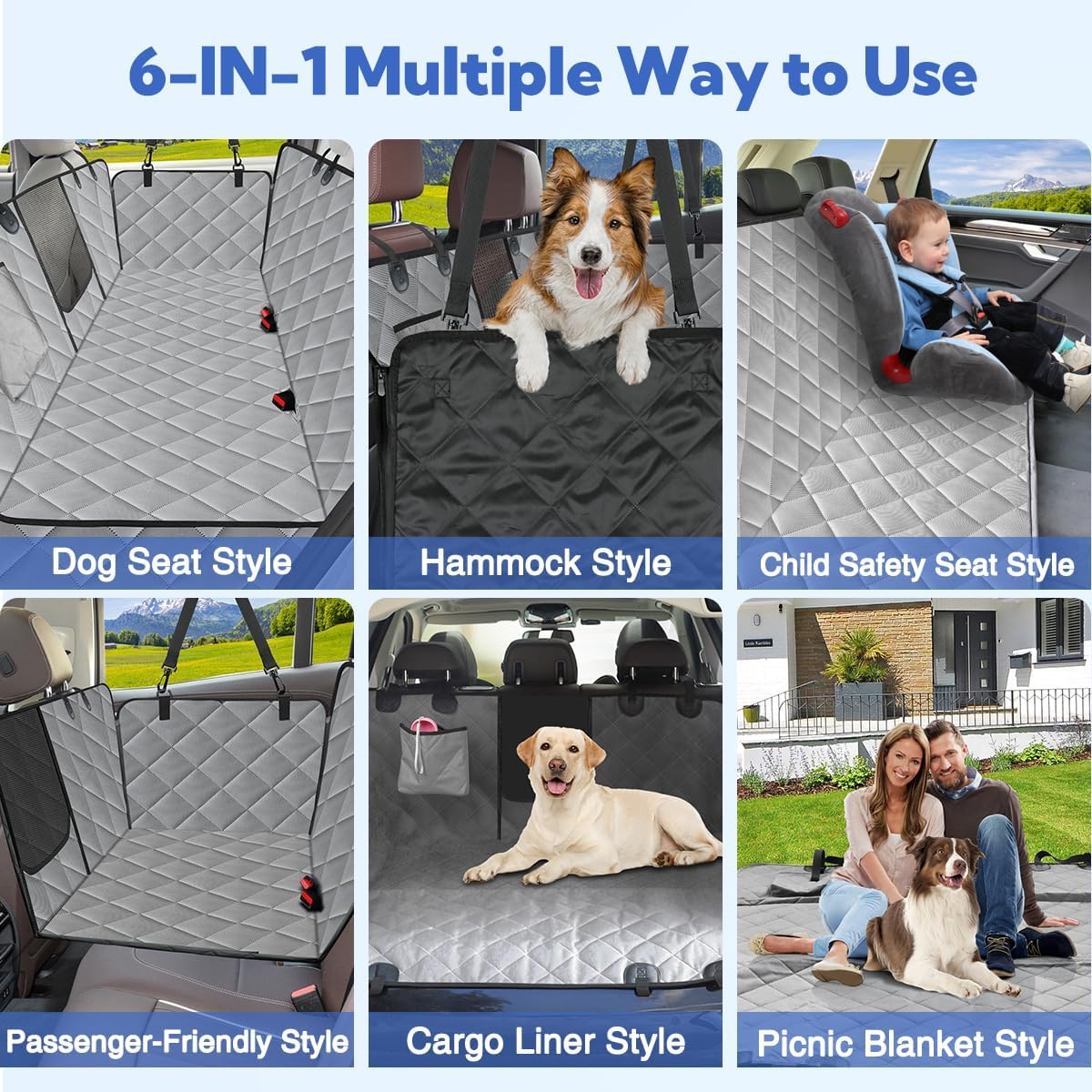 Kytely Dog Car Seat Cover for Back Seat,600D Heavy Duty Dog Hammock for Car with Side Flap,100% Waterproof Pet Backseat Cover, Anti-Scratch Nonslip Pet Seat Protector for Cars Trucks and SUV