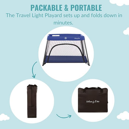 Dream On Me Travel Light Baby Playard with Zipper Access Door, Breathable Mesh Sides with Soft Comfortable Mattress, Easy Fold Design with Travel Carry Bag, Compact Space Saving Design - Navy