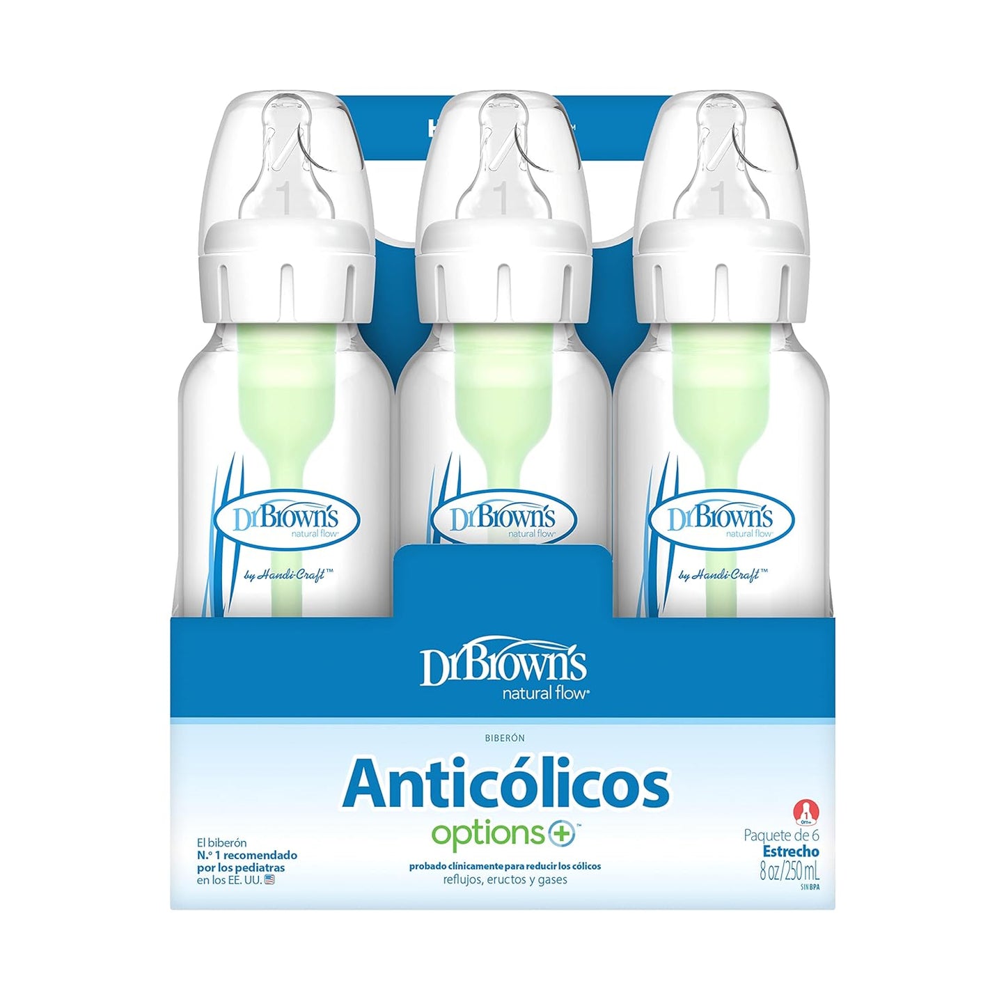 Dr. Brown’s Anti-Colic Options+ Narrow Baby Bottles, 0m+ Level 1 Nipple - Baby Bottle to Reduce Colic (3 Pack), Purple 8 oz
