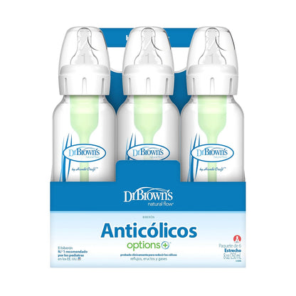 Dr. Brown’s Anti-Colic Options+ Narrow Baby Bottles, 0m+ Level 1 Nipple - Baby Bottle to Reduce Colic (3 Pack), Purple 8 oz