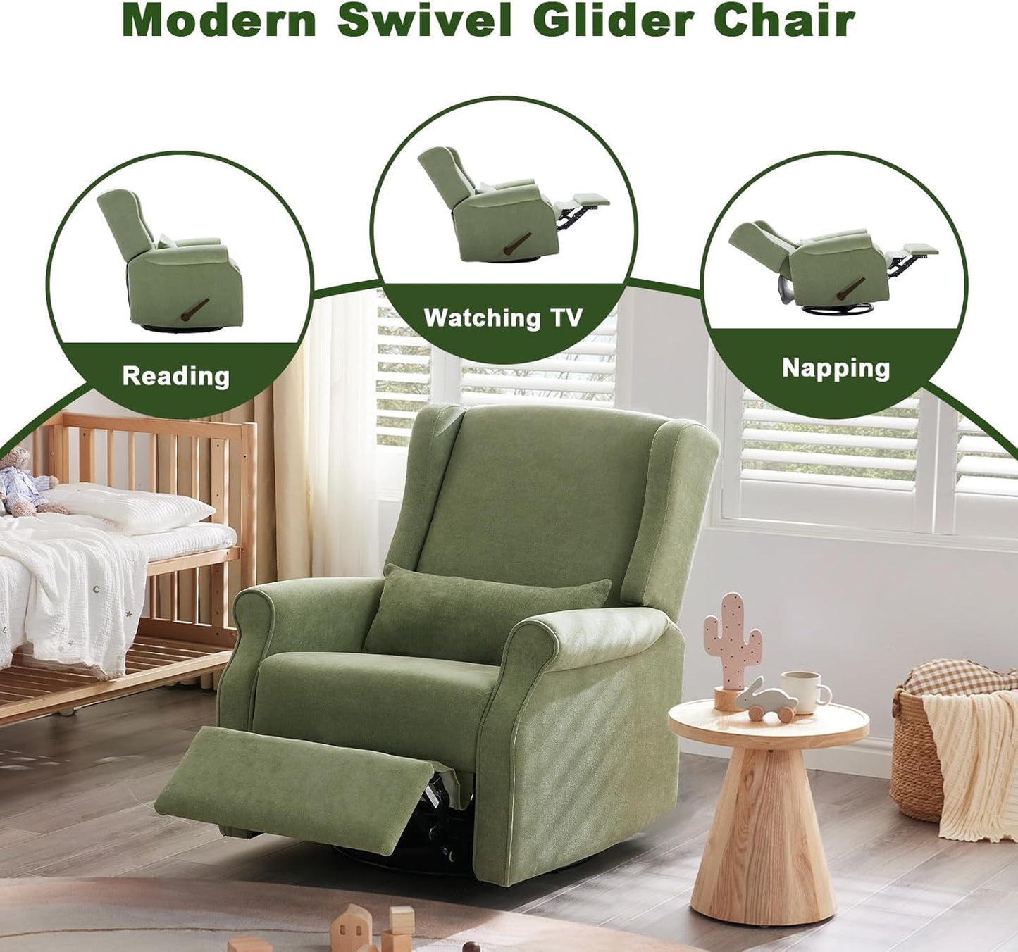 Eiayeebil Nursery Swivel Glider Recliner,Rocking Chair Nursery with Footrest,Rocking Recliner Chair for Nursery,Glider Rocker Recliner for Living Room & Bedroom,Beige