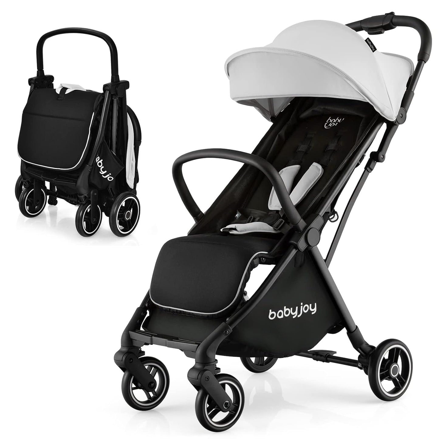 BABY JOY Lightweight Baby Stroller, Compact Travel Stroller for Airplane, Infant Toddler Stroller w/Adjustable Backrest & Canopy, Storage Basket, Self Standing Gravity Fold, Aluminium Frame (Pink)