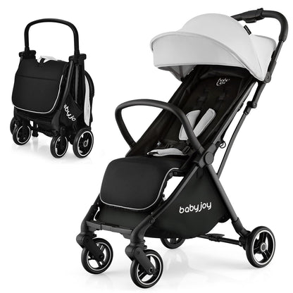 BABY JOY Lightweight Baby Stroller, Compact Travel Stroller for Airplane, Infant Toddler Stroller w/Adjustable Backrest & Canopy, Storage Basket, Self Standing Gravity Fold, Aluminium Frame (Pink)