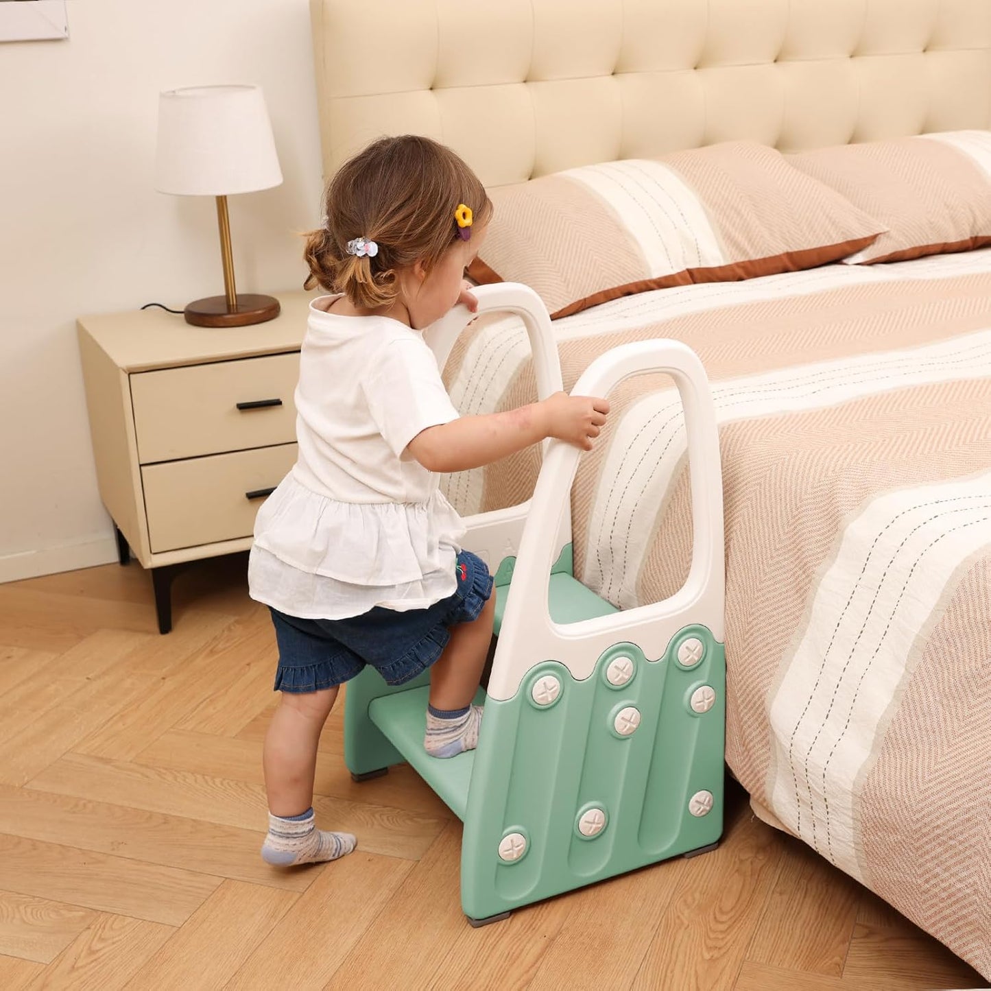 Two Step Stool with Handrails for Toddler and Kids, Standing Learning Stool Tower for Bathroom Sink, Potty Training, Children Step Up Learning Helper with Handles and Safety Non-Slip Pads(Gray)
