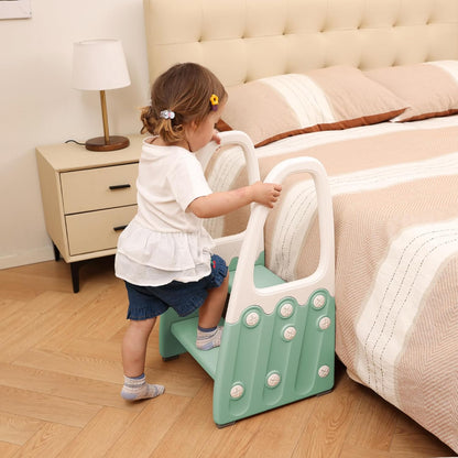 Two Step Stool with Handrails for Toddler and Kids, Standing Learning Stool Tower for Bathroom Sink, Potty Training, Children Step Up Learning Helper with Handles and Safety Non-Slip Pads(Gray)