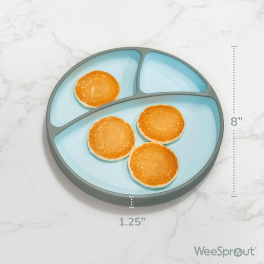 WeeSprout Toddler Plate with Suction Base – Two-Tone Baby Plate with Dividers, Food-Grade Silicone (Pastel Pink/Bright Hot Pink)