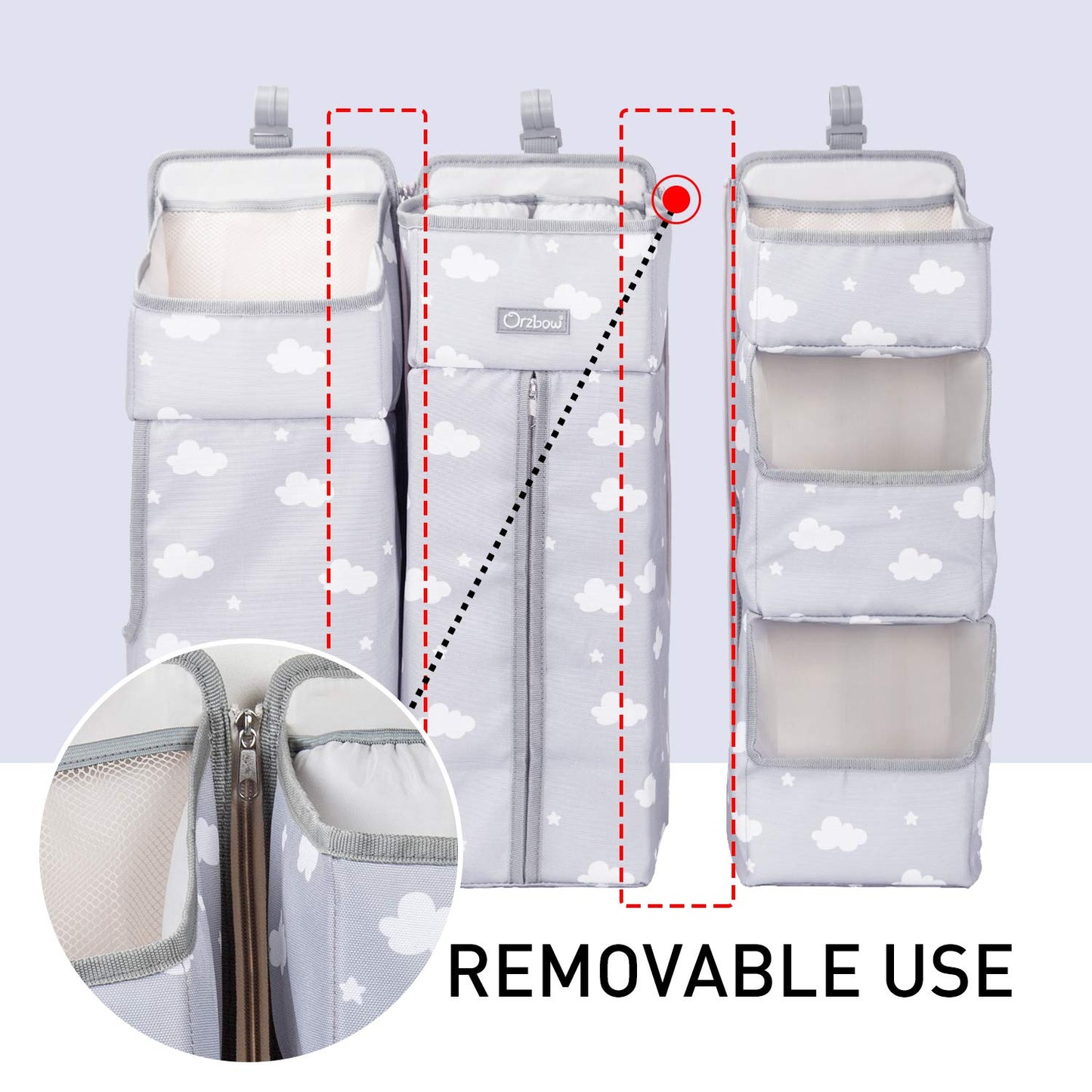 Orzbow 3-in-1 Hanging Diaper Caddy Organizer for Changing Table, Nursery Organization and Diaper Stacker for Crib Wall, Removable Diaper Organizer for Baby Girl Essentials, Pink