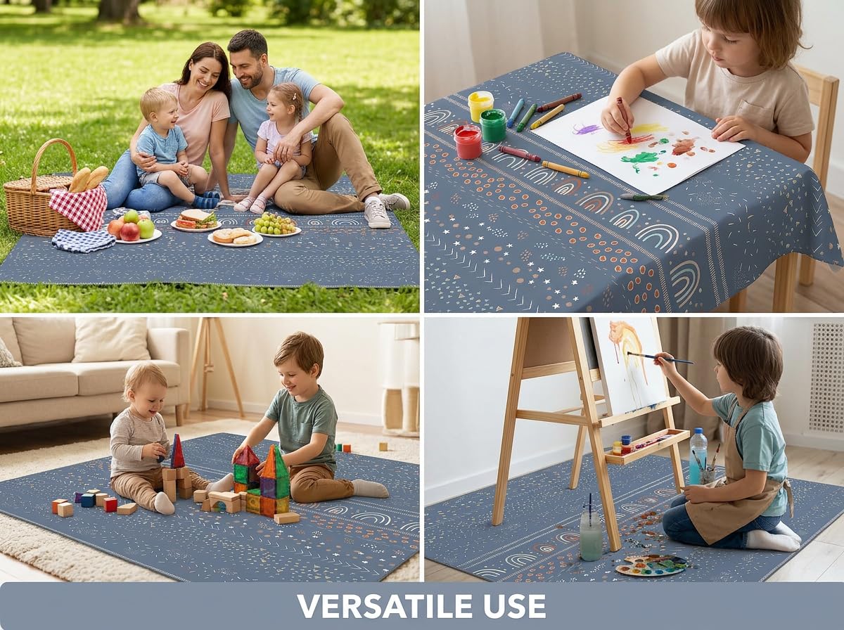 Splat Mat for Under High Chair/Arts/Crafts, Waterproof and Anti-Slip Splash Mat Floor Protector, Washable Highchair Floor Mat, 51 Inch Reusable Messy Mat and Baby Feeding Table Cloth