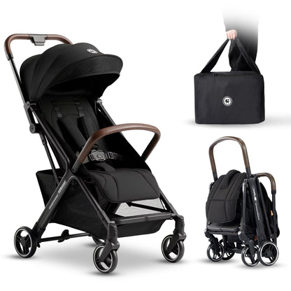Lightweight Travel Stroller, One-Hand Fold Airplane Carry-On, Compact Baby & Toddler Stroller with Cup & Phone Holder, 6.6 lbs Capacity Basket, Adjustable Reclining Backrest, Black