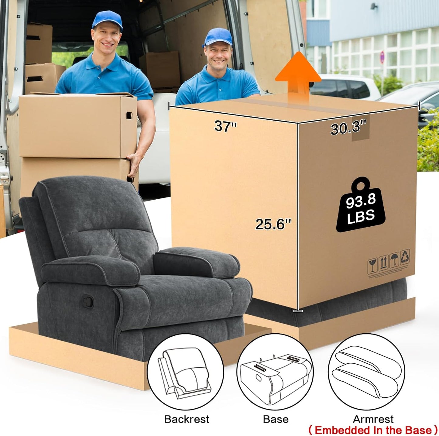 Swivel Rocker Recliner Chair for Adults, High Back Fabric Recliner with Deep Seat, Manual Glider for Living Room & Nursery, Grey