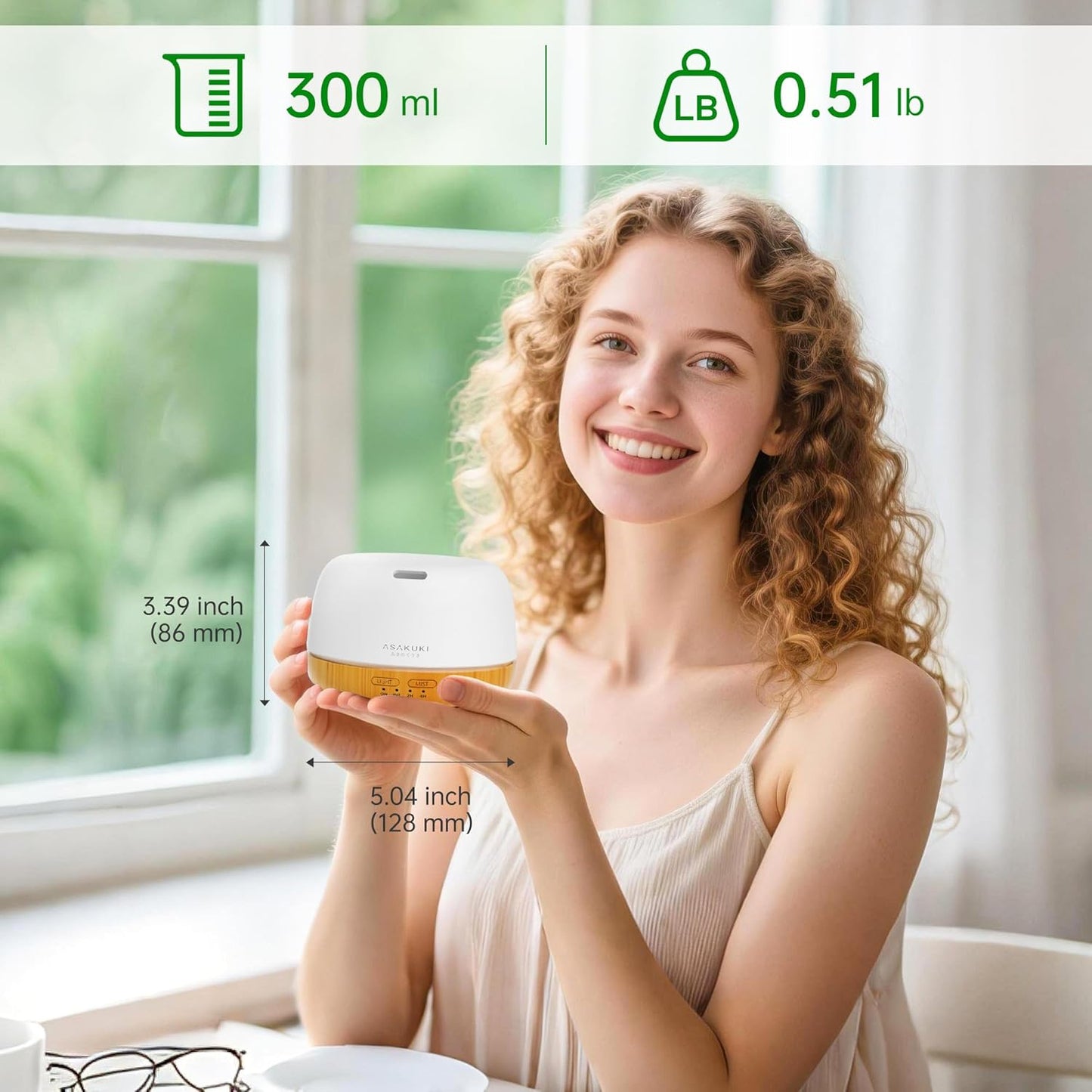 ASAKUKI Essential Oil Diffuser for Home, 500ML Aromatherapy Diffuser Humidifier with Remote Control, 7 Color LED Lights, Quiet Cool Mist Diffuser for Bedroom, Office, Gift for Mom (Yellow)