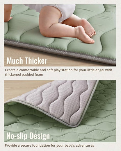Blissful Diary Baby Play Mats for Floor, 71x59 Inch Extra Thicker & Large Soft Cushioning Foam Playmats for Babies and Toddlers, Foldable Washable Baby Crawling Mat for Playpen, Sage Green