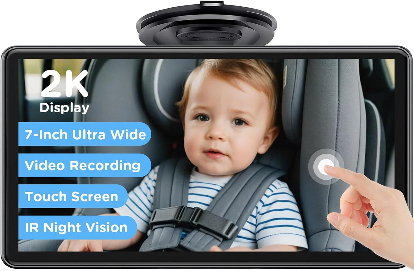 7" Touchscreen Baby Car Mirror, Baby Car Camera HD 1440P, View Infant in Rear Facing Seat with 150°Wide Angle, Night Vision, Easy Setup