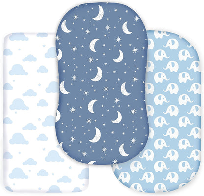 100% Organic Cotton 2 Pk Bedside Sleeper Bassinet Fitted Mattress Sheets Perfectly Compatible with Mika Micky, Baby Delight, Ronbei, Chicco, Cloud Baby, AMKE, Angelbliss, Arm's Reach. Cloud, Stripe