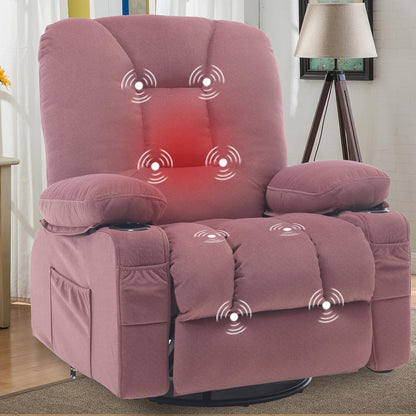 Rocker Recliner Chair with Massage and Heat, Oversized Rocking Nursery Recliners Overstuffed Swivel Glider with Cup Holder, Fabric Manual Single Sofa for Living Room, Beige