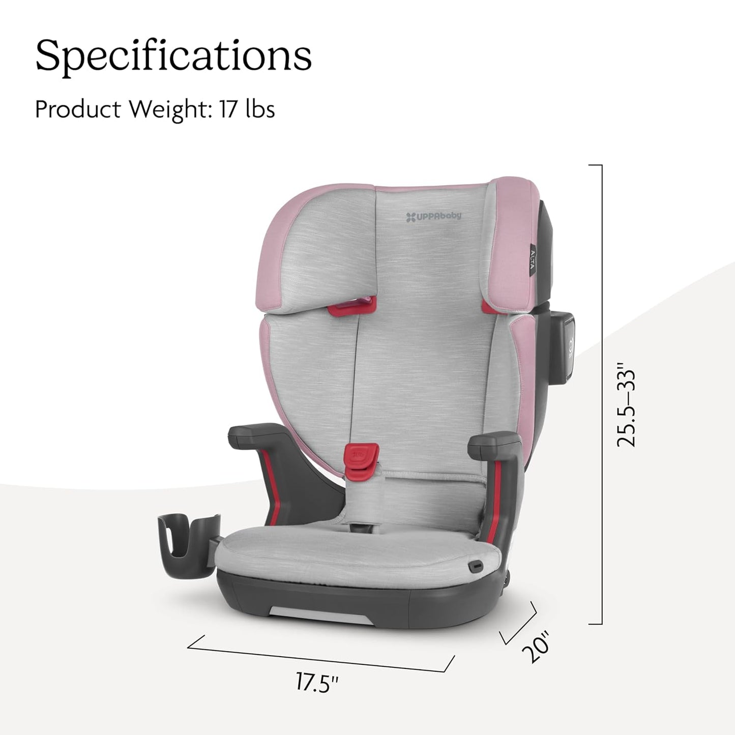 UPPAbaby Alta V2 High Back Booster Seat/Seven-Position, Active Support Headrest for Growing Children/SecureFit Integrated Belt Guide + Positioner/Cup Holder Included/Kavneer (Almond Mélange)