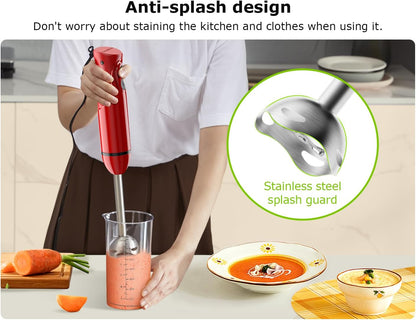Bonsenkitchen Hand Blender, Immersion Blender with 2 Mixing Speed, Electric Handheld Mixer Portable Stick Mixer with Stainless Steel Blades for Soup, Smoothie, Puree, Baby Food