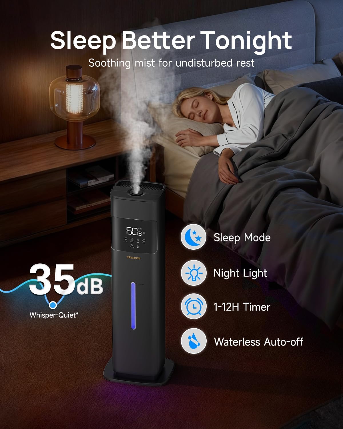Warm & Cool Mist Humidifiers for Bedroom, Top-Fill Humidifier Large Room with Essential Oil Diffuser, Large Room Humidifiers for Home Baby Nursery Office Plants, White