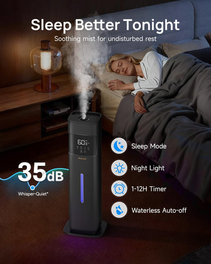 Warm & Cool Mist Humidifiers for Bedroom, Top-Fill Humidifier Large Room with Essential Oil Diffuser, Large Room Humidifiers for Home Baby Nursery Office Plants, White