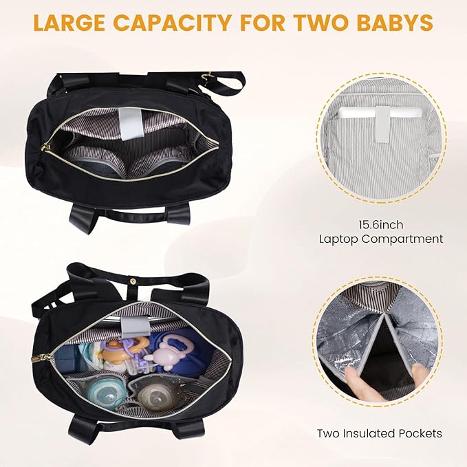 LOVEVOOK Diaper Bag Backpack,Diaper Tote Bag with Insulated Pockets,Baby Bag for Girl Boy with Changing Pad,Large Baby Diaper Bag with Pacifier Case,Anti-Theft Travel Backpack for Women,Black
