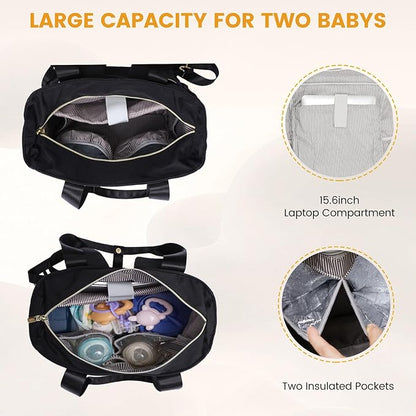 LOVEVOOK Diaper Bag Backpack,Diaper Tote Bag with Insulated Pockets,Baby Bag for Girl Boy with Changing Pad,Large Baby Diaper Bag with Pacifier Case,Anti-Theft Travel Backpack for Women,Black